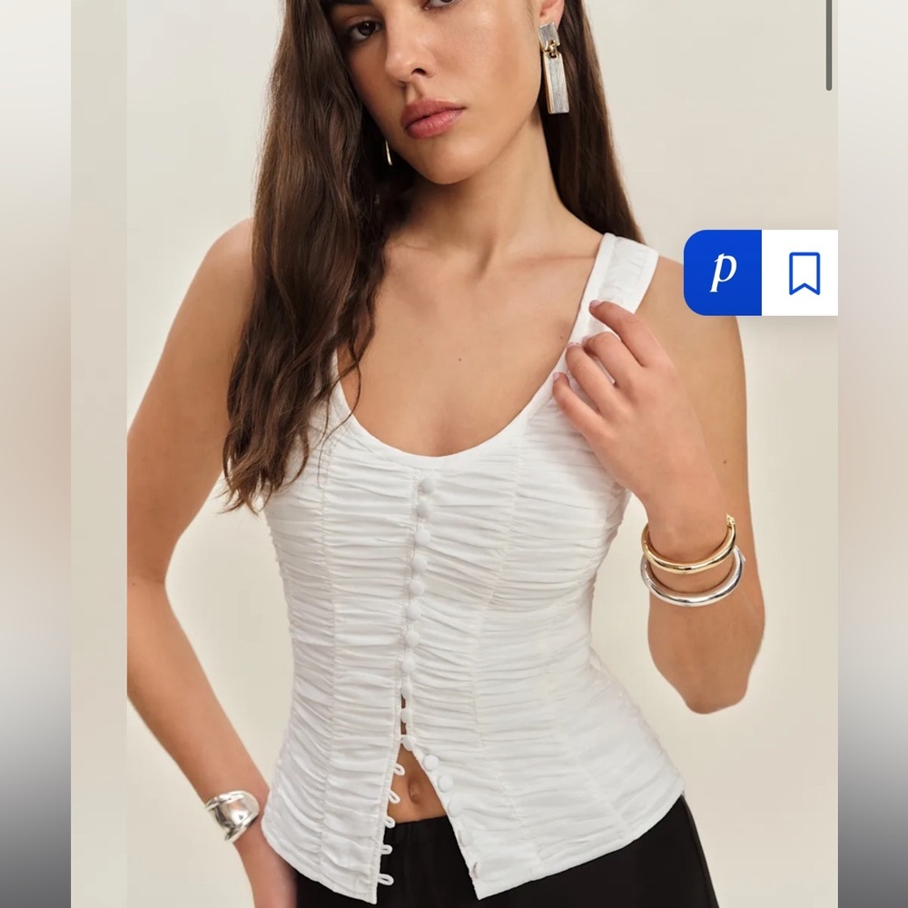 Reformation Archer Ruched White Tank Top like new size 4 - Picture 3 of 9